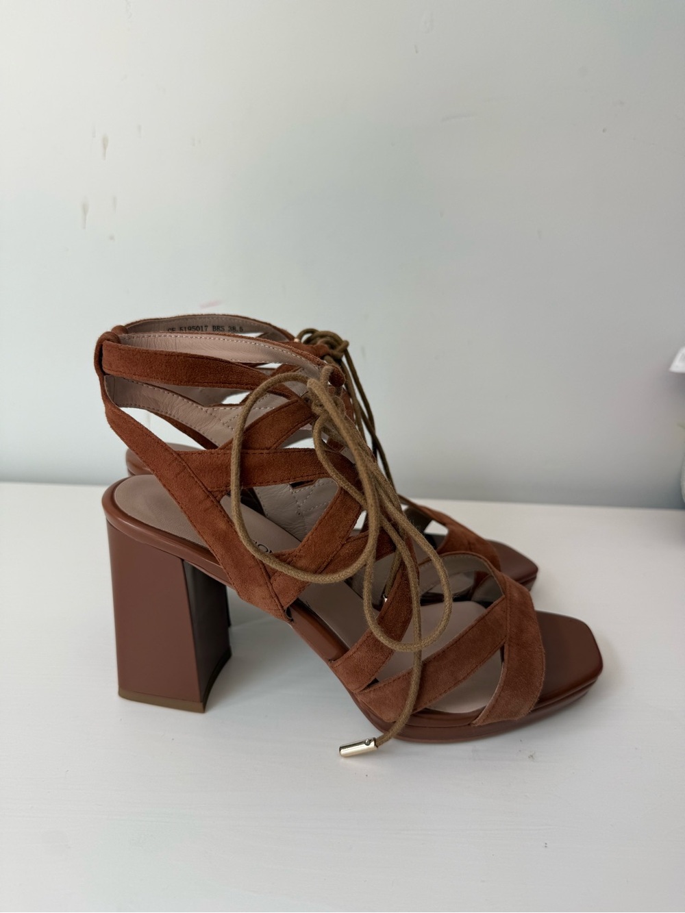 Women's Brown Suede Lace-Up Block Heel Sandals